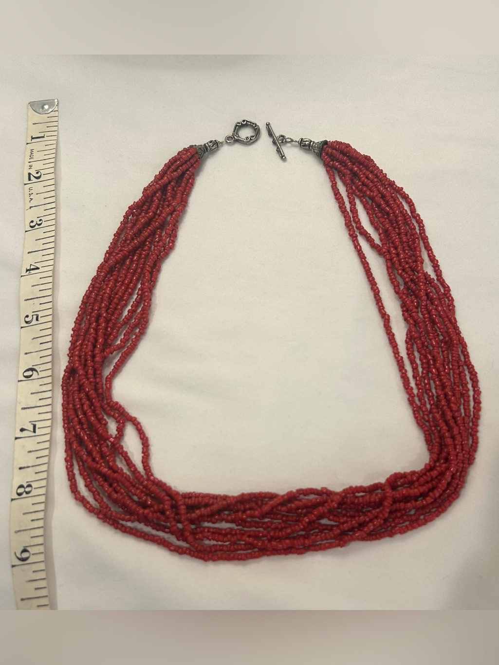 Vintage 1980’s Natural Red Coral Seed Beaded Necklace